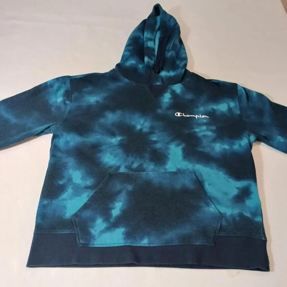 Champion Men's Turquoise & Dyed Blue Drawstring Hoodie Pullover Sweatshirt Sz M - Picture 8 of 16